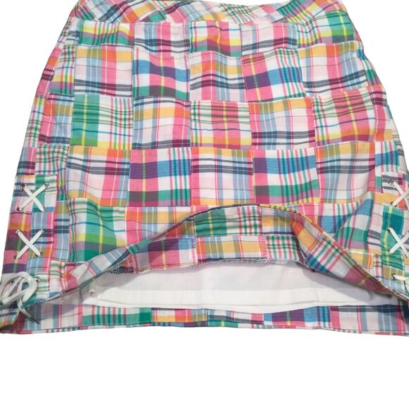 Talbots Madras Patchwork Plaid Side Zipper Lined Tie Accent Skirt 6 petite - Picture 9 of 10